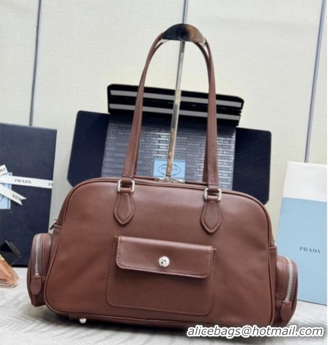 Top Quality Prada Large washed leather top-handle bag 1BB156 Cocoa Brown 2026