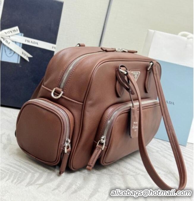 Top Quality Prada Large washed leather top-handle bag 1BB156 Cocoa Brown 2026