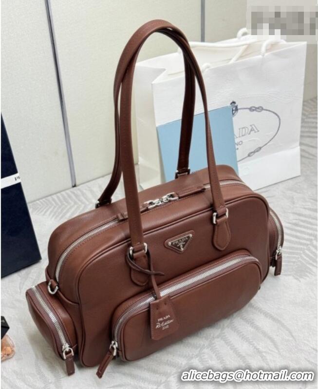 Top Quality Prada Large washed leather top-handle bag 1BB156 Cocoa Brown 2026