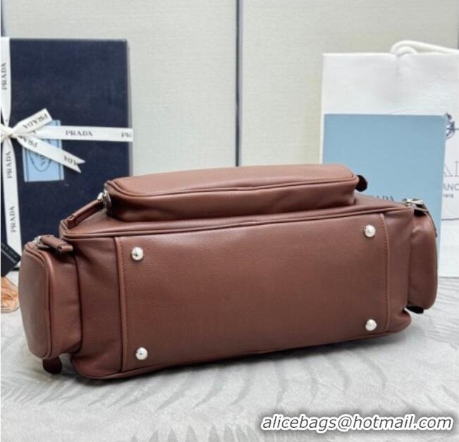 Top Quality Prada Large washed leather top-handle bag 1BB156 Cocoa Brown 2026