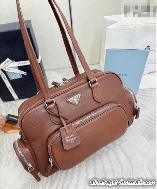 Top Quality Prada Large washed leather top-handle bag 1BB156 Cocoa Brown 2026