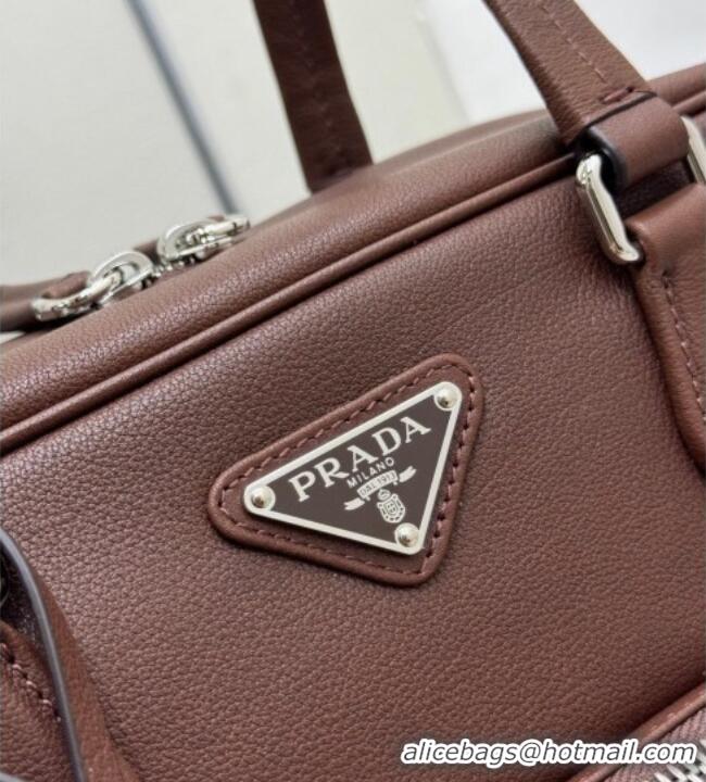Top Quality Prada Large washed leather top-handle bag 1BB156 Cocoa Brown 2026