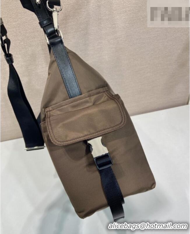 Cheapest Prada Men's Explore Re-Nylon and leather bag 2VH204 Sienna Brown 2026