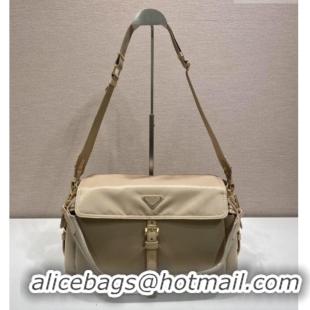 Best Grade Prada Explore large Re-Nylon shoulder bag with flap 1BD391 Light Beige 2026