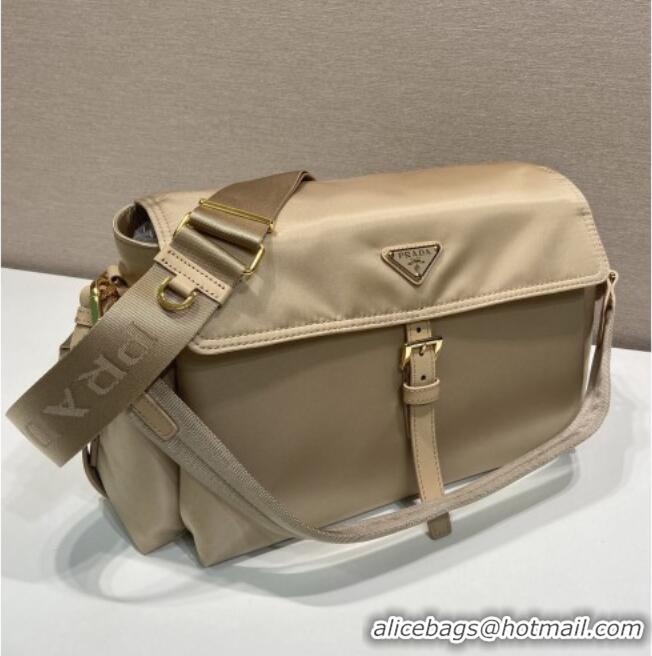 Best Grade Prada Explore large Re-Nylon shoulder bag with flap 1BD391 Light Beige 2026