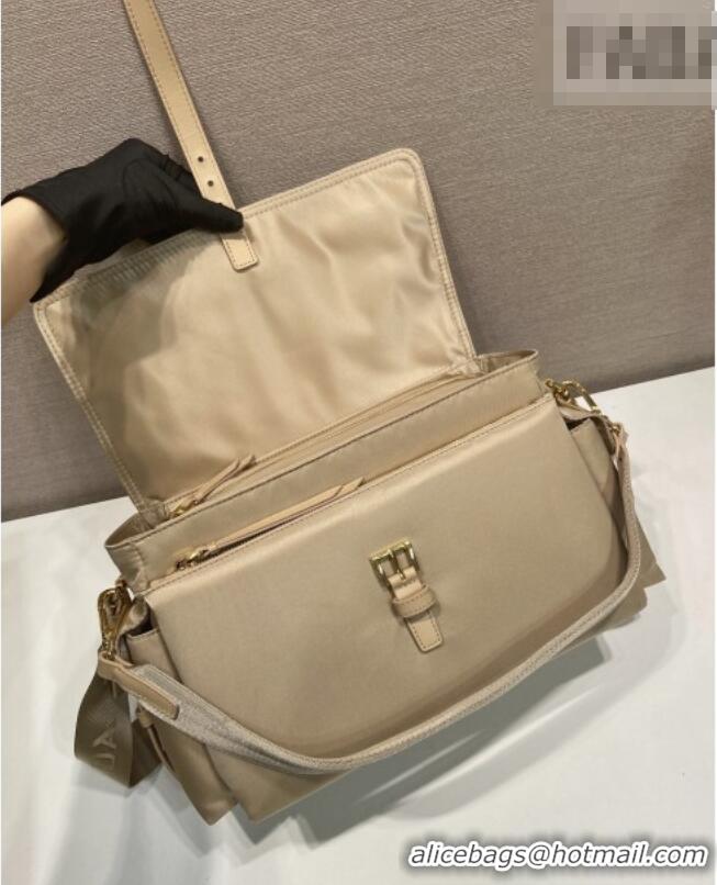 Best Grade Prada Explore large Re-Nylon shoulder bag with flap 1BD391 Light Beige 2026