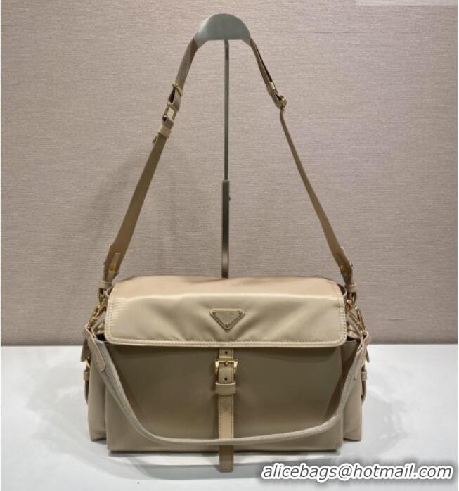 Best Grade Prada Explore large Re-Nylon shoulder bag with flap 1BD391 Light Beige 2026