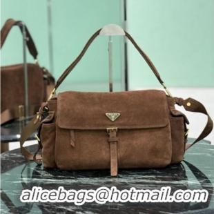 Market Sells Prada Explore large Suede shoulder bag with flap 1BD391 Brown 2026