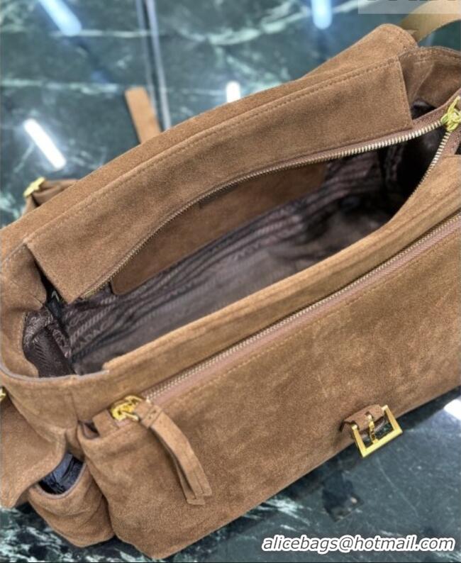 Market Sells Prada Explore large Suede shoulder bag with flap 1BD391 Brown 2026
