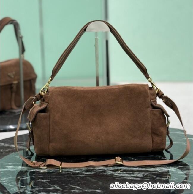 Market Sells Prada Explore large Suede shoulder bag with flap 1BD391 Brown 2026