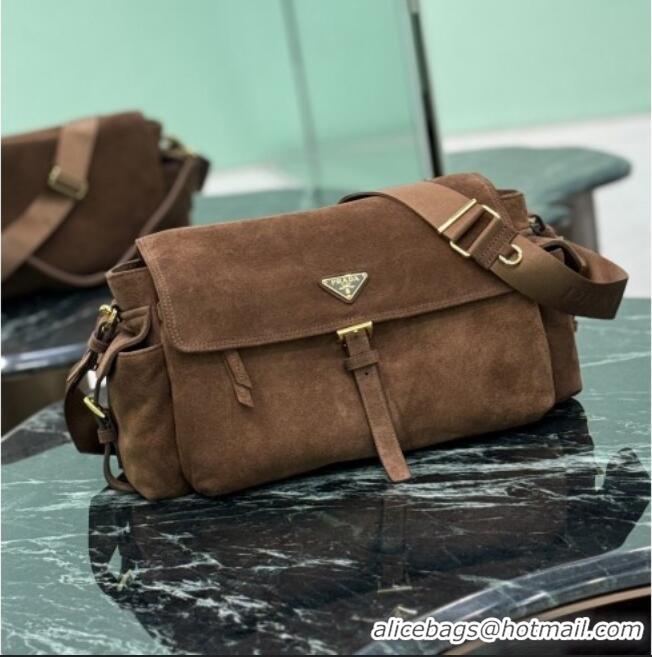 Market Sells Prada Explore large Suede shoulder bag with flap 1BD391 Brown 2026