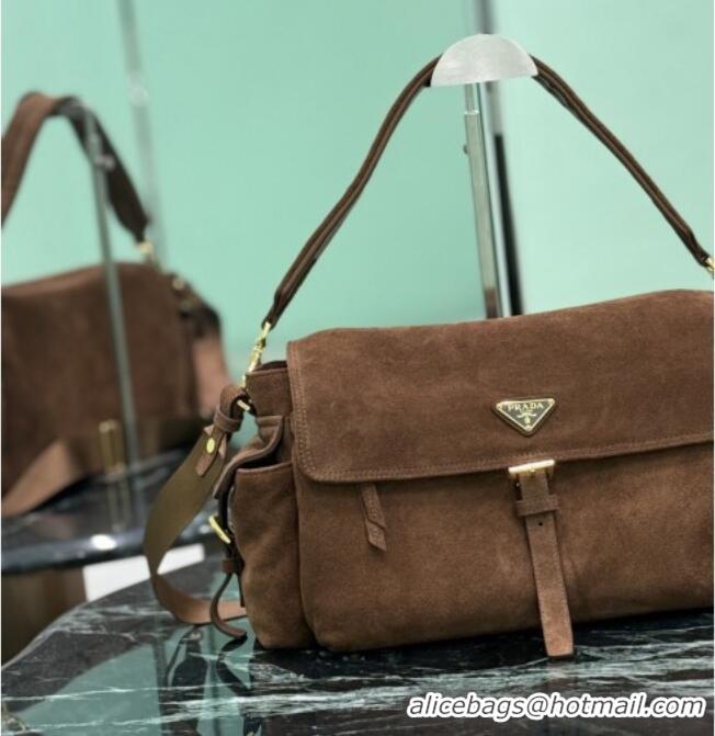 Market Sells Prada Explore large Suede shoulder bag with flap 1BD391 Brown 2026