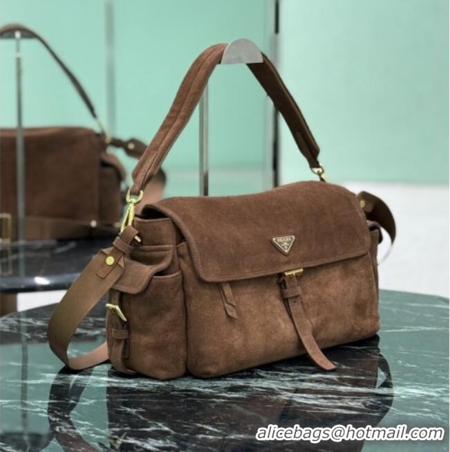 Market Sells Prada Explore large Suede shoulder bag with flap 1BD391 Brown 2026
