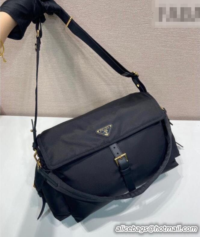 Good Product Prada Explore large Re-Nylon shoulder bag with flap 1BD391 Black 2025