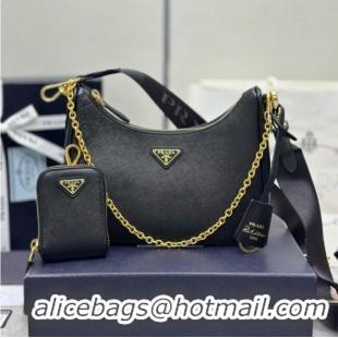 Best Quality Prada Re-Edition 2005 Saffiano leather bag 1BH204 Black/Gold 2026