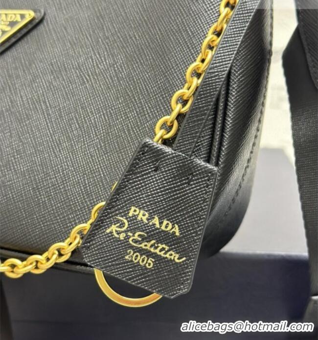 Best Quality Prada Re-Edition 2005 Saffiano leather bag 1BH204 Black/Gold 2026