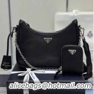Top Design Prada Re-Edition 2005 Saffiano leather bag 1BH204 Black/Silver 2026