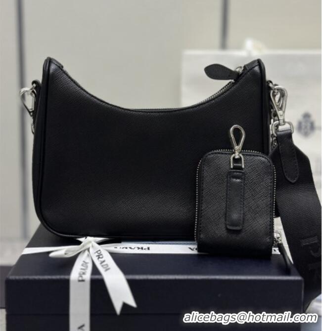 Top Design Prada Re-Edition 2005 Saffiano leather bag 1BH204 Black/Silver 2026