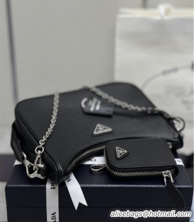 Top Design Prada Re-Edition 2005 Saffiano leather bag 1BH204 Black/Silver 2026