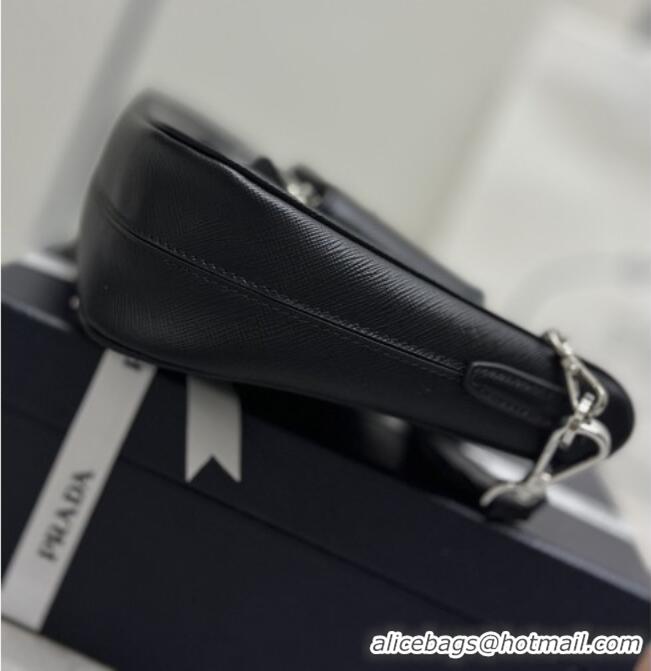 Top Design Prada Re-Edition 2005 Saffiano leather bag 1BH204 Black/Silver 2026