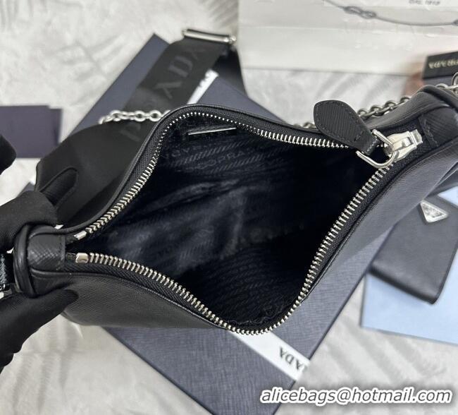 Top Design Prada Re-Edition 2005 Saffiano leather bag 1BH204 Black/Silver 2026