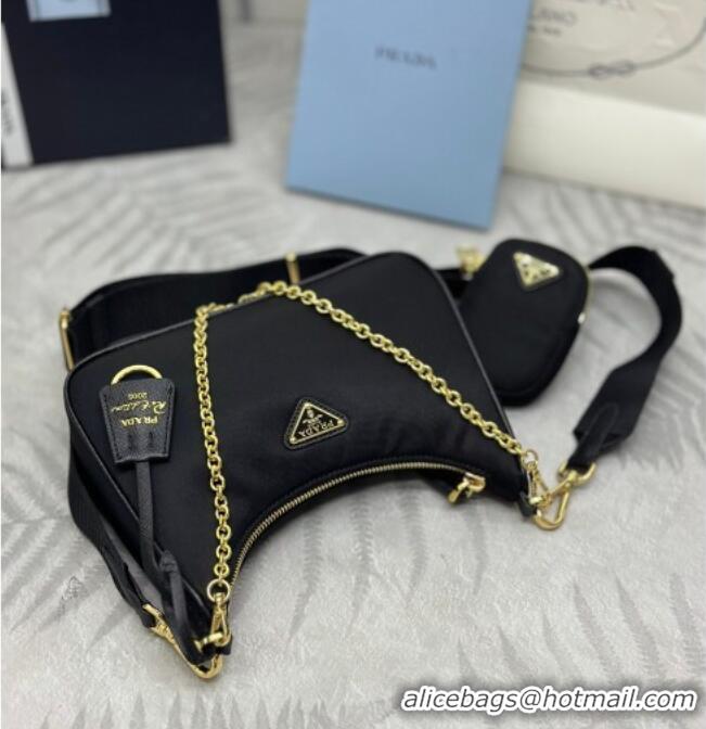 Famous Brand Prada Re-Edition 2005 Re-Nylon Bag 1BH204 Black/Gold 2026