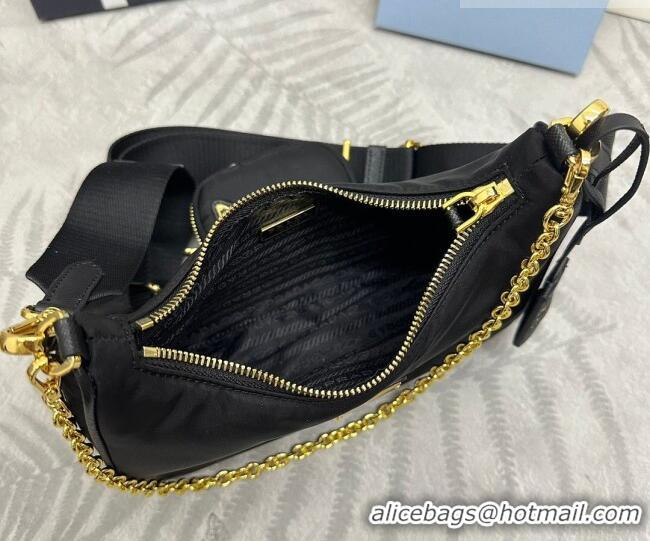 Famous Brand Prada Re-Edition 2005 Re-Nylon Bag 1BH204 Black/Gold 2026
