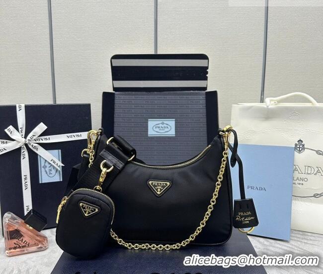 Famous Brand Prada Re-Edition 2005 Re-Nylon Bag 1BH204 Black/Gold 2026