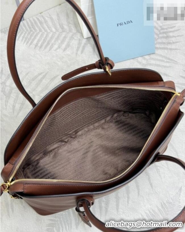 Top Grade Prada Large leather tote bag 1BG600 Cocoa Brown 2026