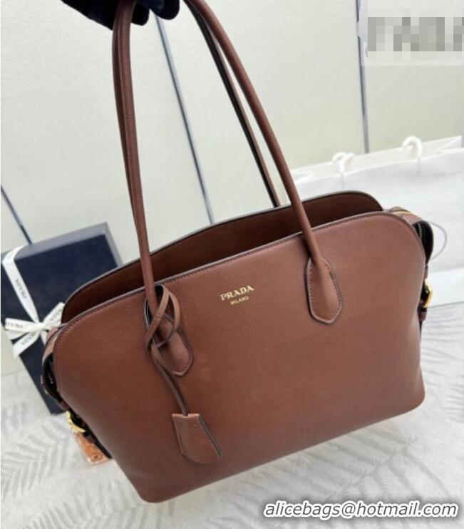 Top Grade Prada Large leather tote bag 1BG600 Cocoa Brown 2026