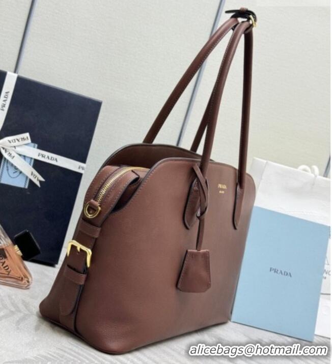 Top Grade Prada Large leather tote bag 1BG600 Cocoa Brown 2026