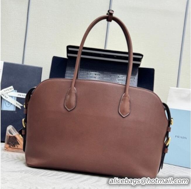 Top Grade Prada Large leather tote bag 1BG600 Cocoa Brown 2026