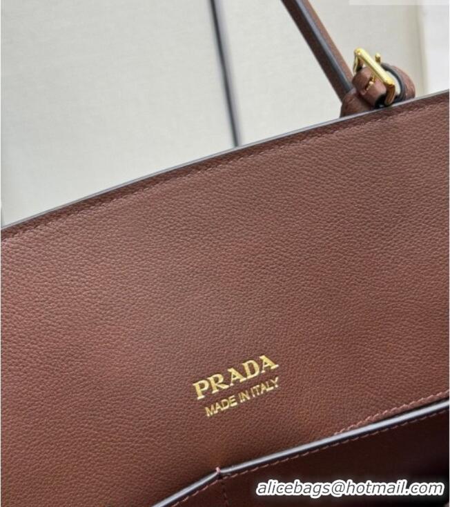 Top Grade Prada Large leather tote bag 1BG600 Cocoa Brown 2026