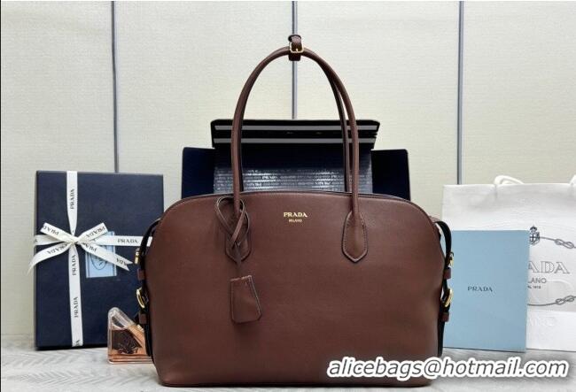 Top Grade Prada Large leather tote bag 1BG600 Cocoa Brown 2026