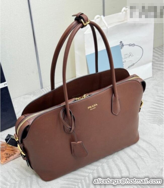 Top Grade Prada Large leather tote bag 1BG600 Cocoa Brown 2026