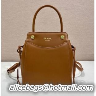 Luxury Classic Prada Carry mini leather handbag 1BA496 Cognac Brown 2026
