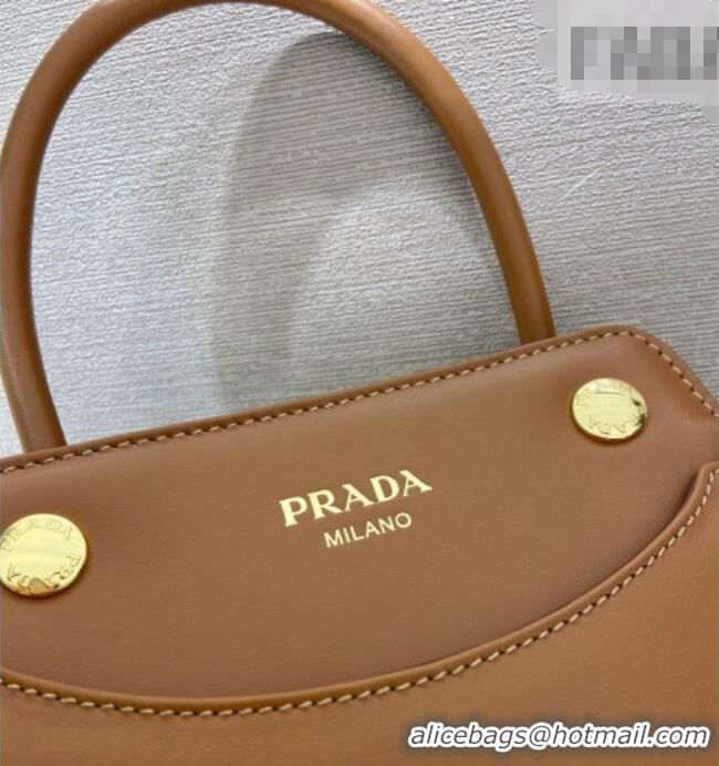 Luxury Classic Prada Carry mini leather handbag 1BA496 Cognac Brown 2026