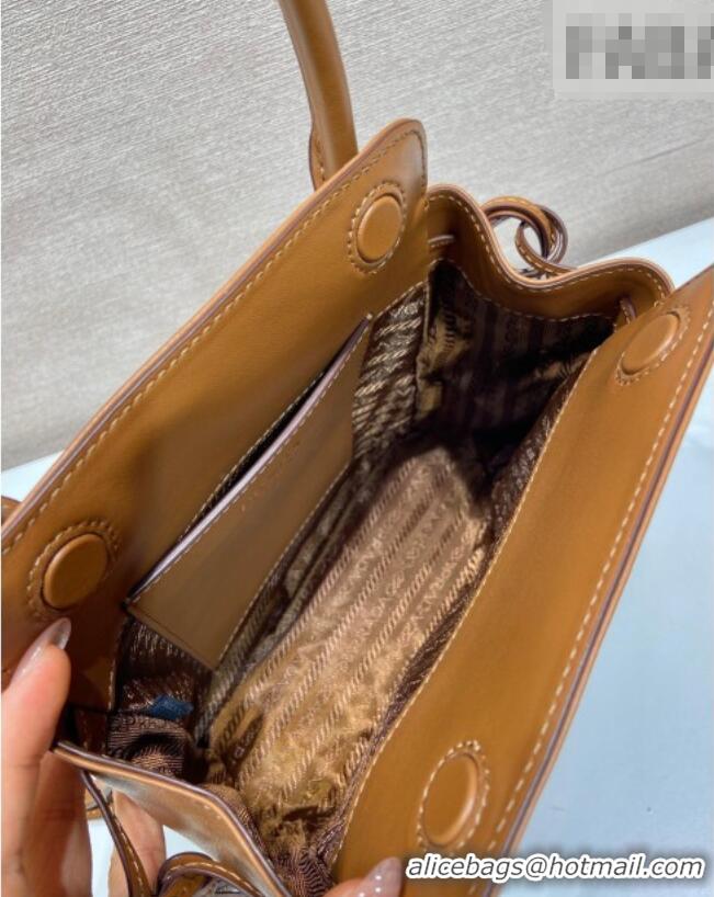 Luxury Classic Prada Carry mini leather handbag 1BA496 Cognac Brown 2026