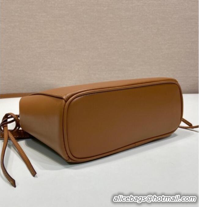 Luxury Classic Prada Carry mini leather handbag 1BA496 Cognac Brown 2026