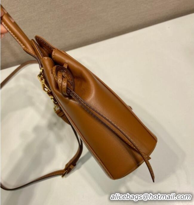 Luxury Classic Prada Carry mini leather handbag 1BA496 Cognac Brown 2026