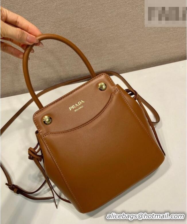 Luxury Classic Prada Carry mini leather handbag 1BA496 Cognac Brown 2026