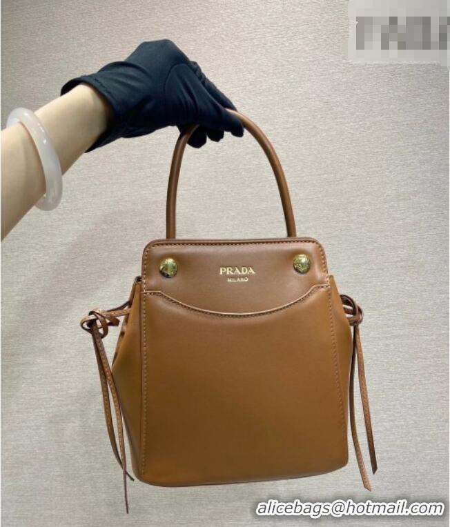 Luxury Classic Prada Carry mini leather handbag 1BA496 Cognac Brown 2026