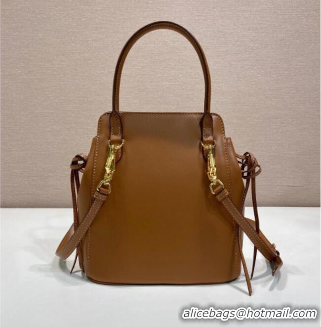 Luxury Classic Prada Carry mini leather handbag 1BA496 Cognac Brown 2026