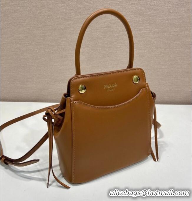 Luxury Classic Prada Carry mini leather handbag 1BA496 Cognac Brown 2026