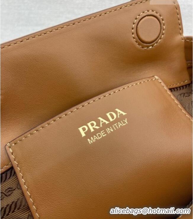 Luxury Classic Prada Carry mini leather handbag 1BA496 Cognac Brown 2026