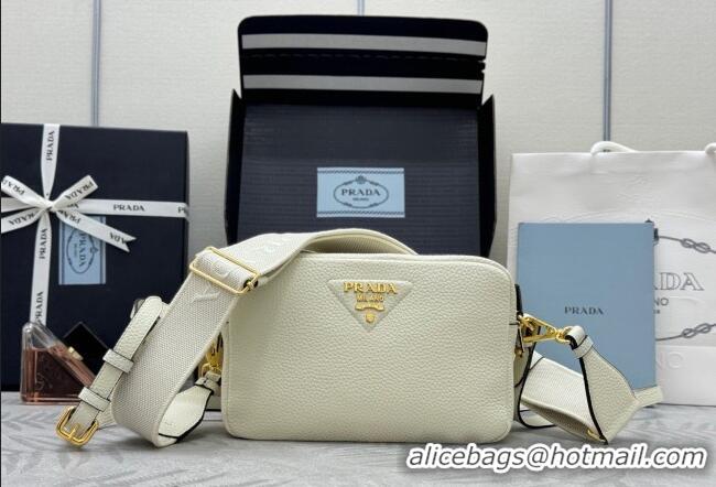 Luxury Discount Prada Small leather shoulder bag 1BH082 White 2026
