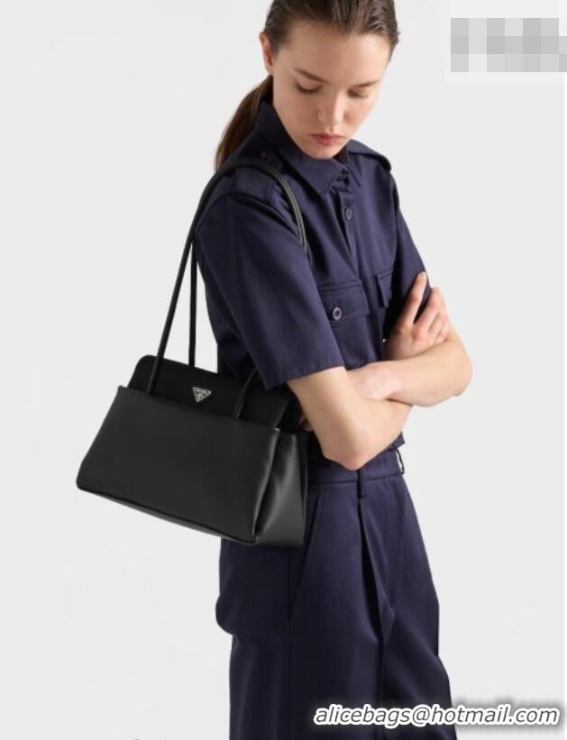 Well Crafted Prada Passage medium leather bag with Re-Nylon flap 1BA495 Black 2026