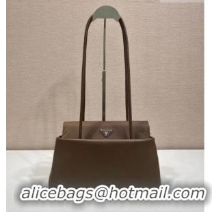 Cheap Discount Prada Passage medium leather bag with Re-Nylon flap 1BA495 Coffee Brown 2026