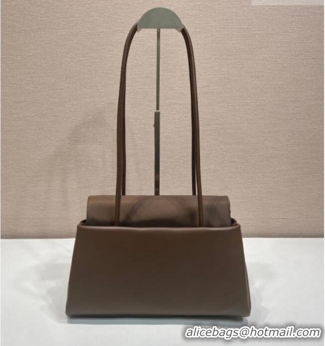 Cheap Discount Prada Passage medium leather bag with Re-Nylon flap 1BA495 Coffee Brown 2026