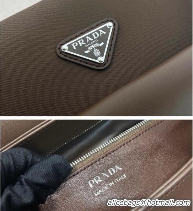 Cheap Discount Prada Passage medium leather bag with Re-Nylon flap 1BA495 Coffee Brown 2026